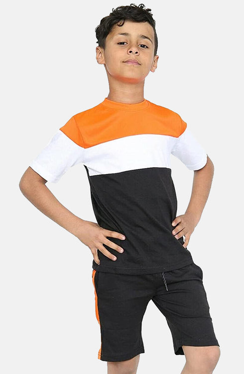Kids Contrast Panel 2 Pieces Shirt & Short Set
